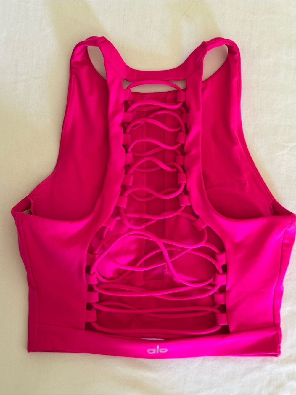 ALO YOGA High Neck Strappy Cage Back Crop Tank Top - Hot Pink 

Women’s Small